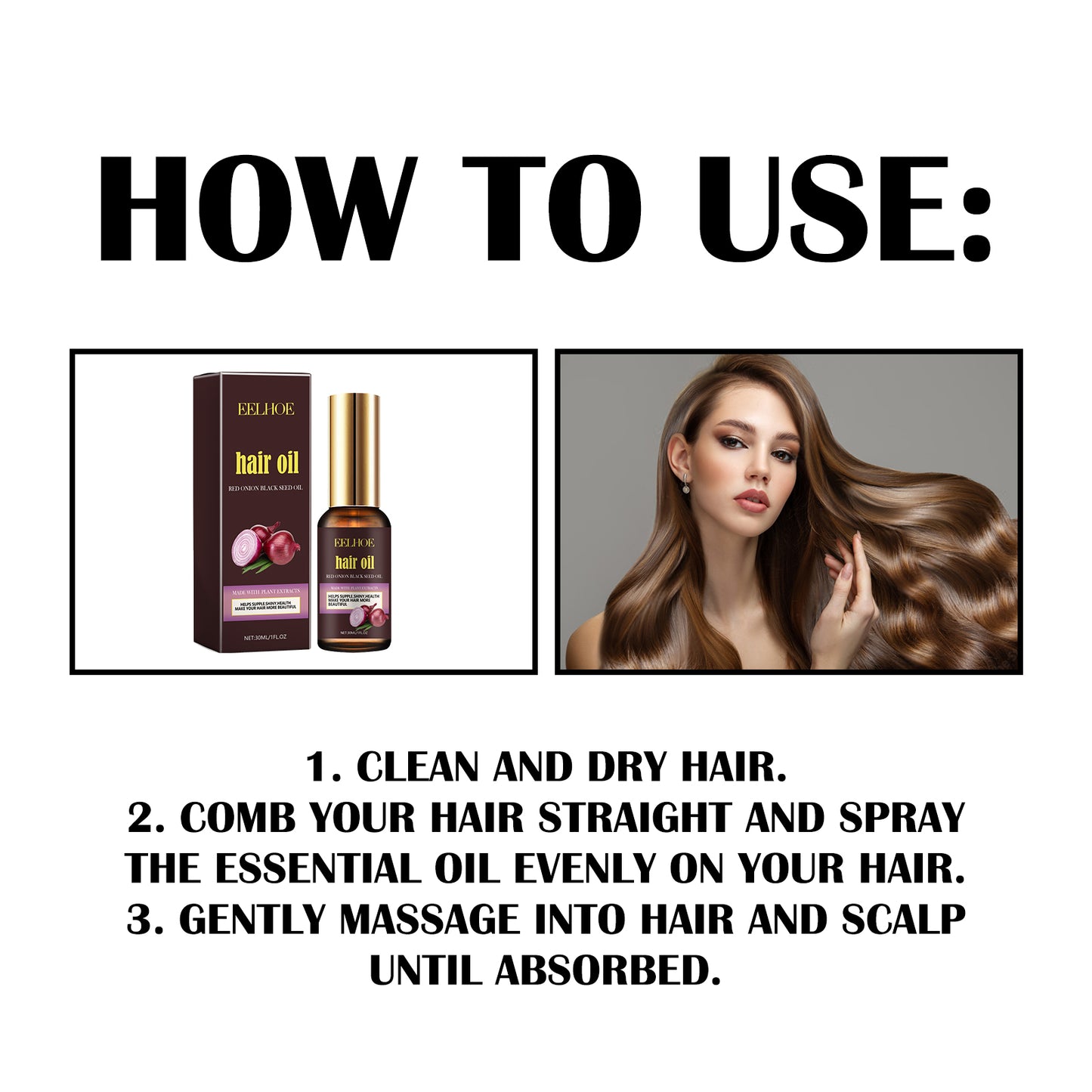 Eelhoe Red Onion And Black Seed Oil Hair Care Essential Oil, Nourishing And Nourishing Hair, Smoothing And Repairing Dry Hair