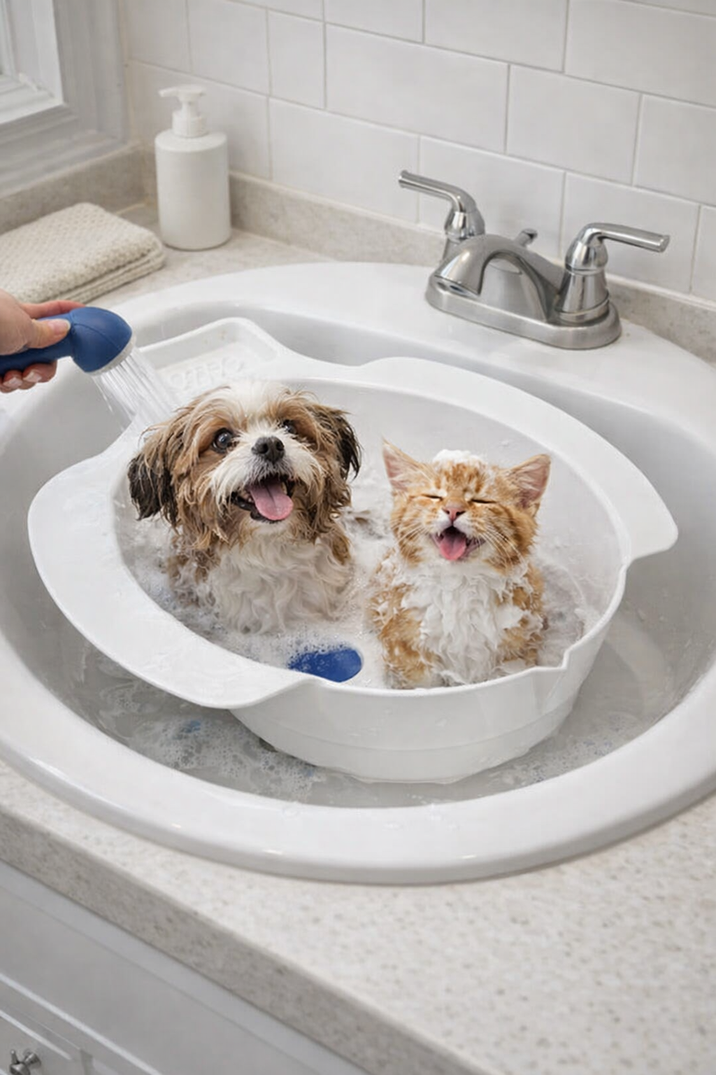 Pet Yıkama Küveti Tahliye Kapaklı Köpek Kedi Banyo Küveti Küçük Irk Evcil Hayvan Yıkama Lavabosu