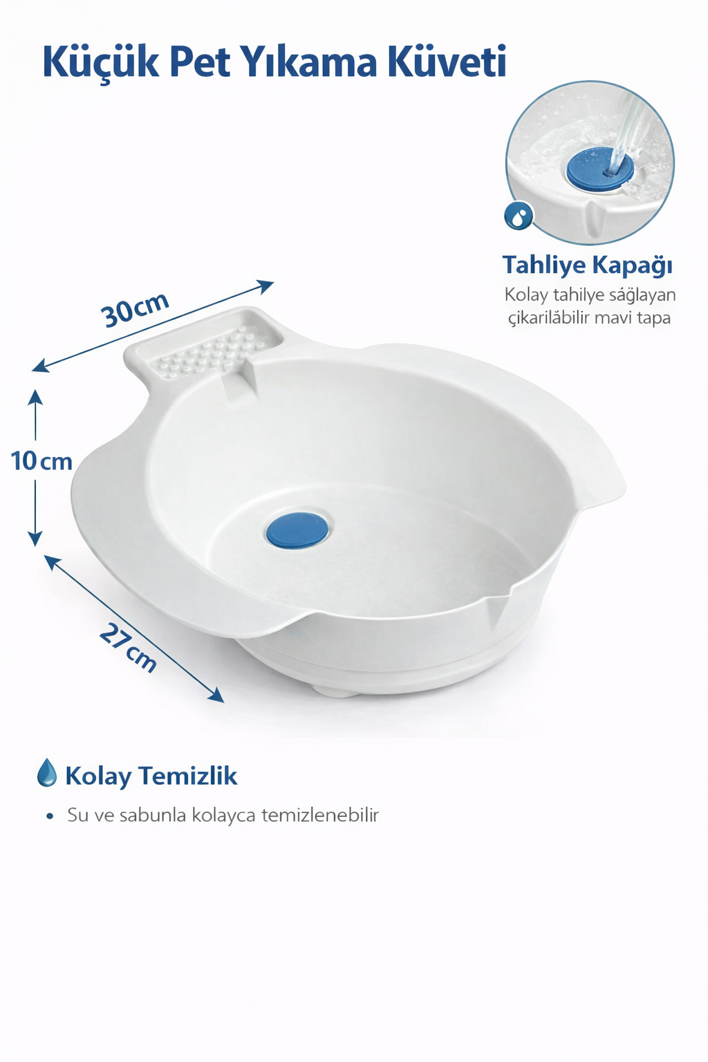 Pet Yıkama Küveti Tahliye Kapaklı Köpek Kedi Banyo Küveti Küçük Irk Evcil Hayvan Yıkama Lavabosu