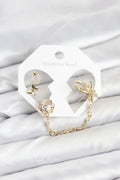 Pirinç Gold Renk Kelebekli Model Zincir Bağlantılı Ear Cuff Küpe Seti