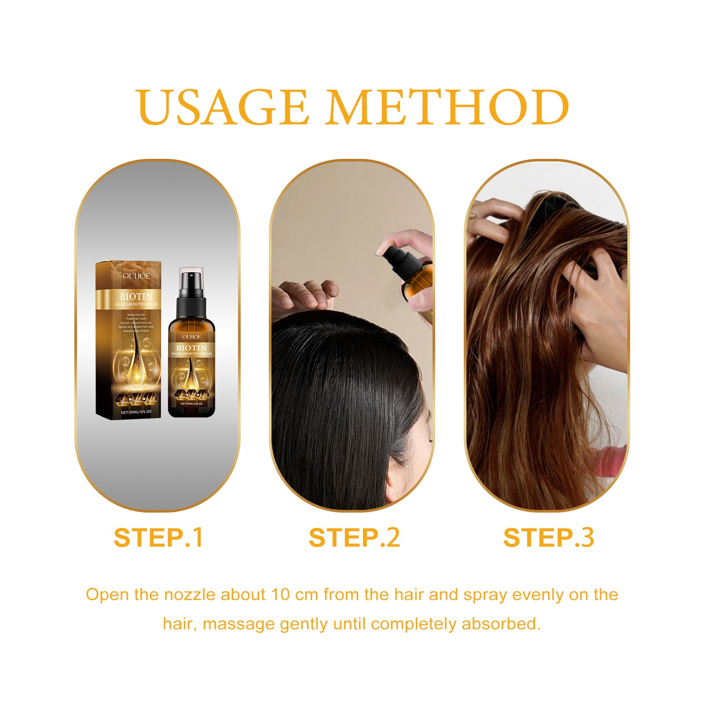 OUHOE Biotin Saç Büyüme Serumu, Saç Köklerini Besler, Onarır, Kısa Saçları ve Dökülmeyi Önler