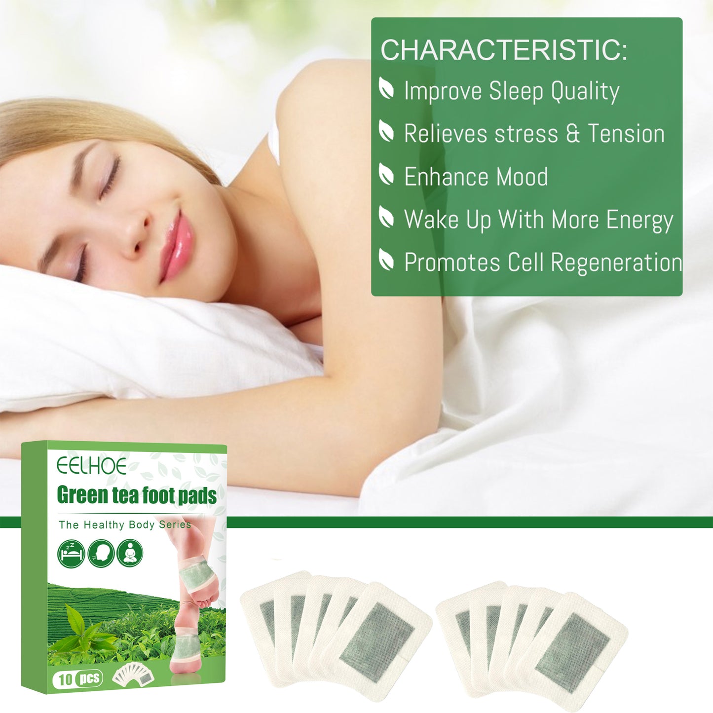 EELHOE Green Tea Foot Patch – Stress Relief & Muscle Relaxation Detox Patches