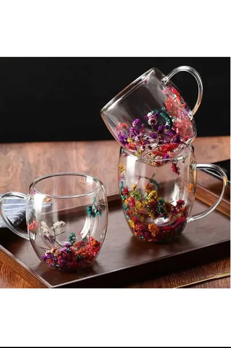 250 Ml Büyük Cidarlı Çiçekli Bardak 1 Adet -1385