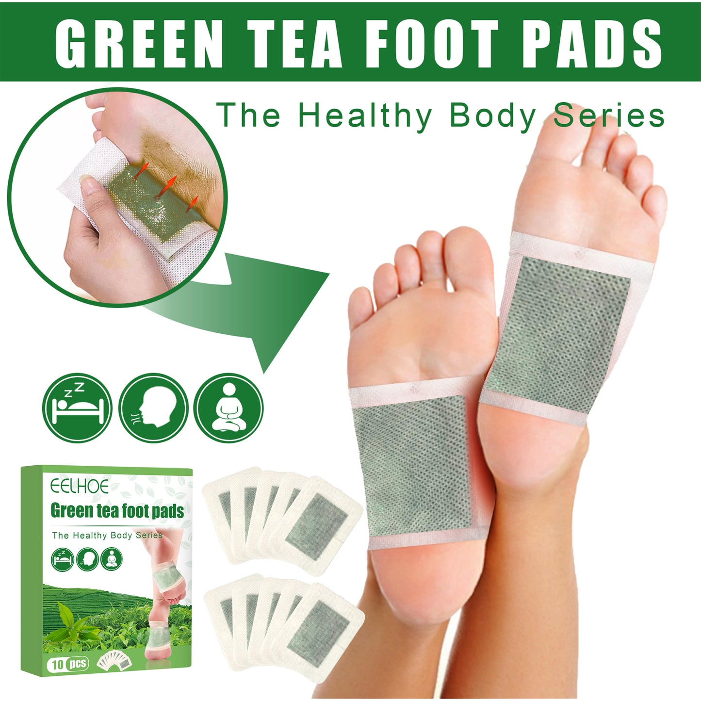 EELHOE Green Tea Foot Patch – Stress Relief & Muscle Relaxation Detox Patches