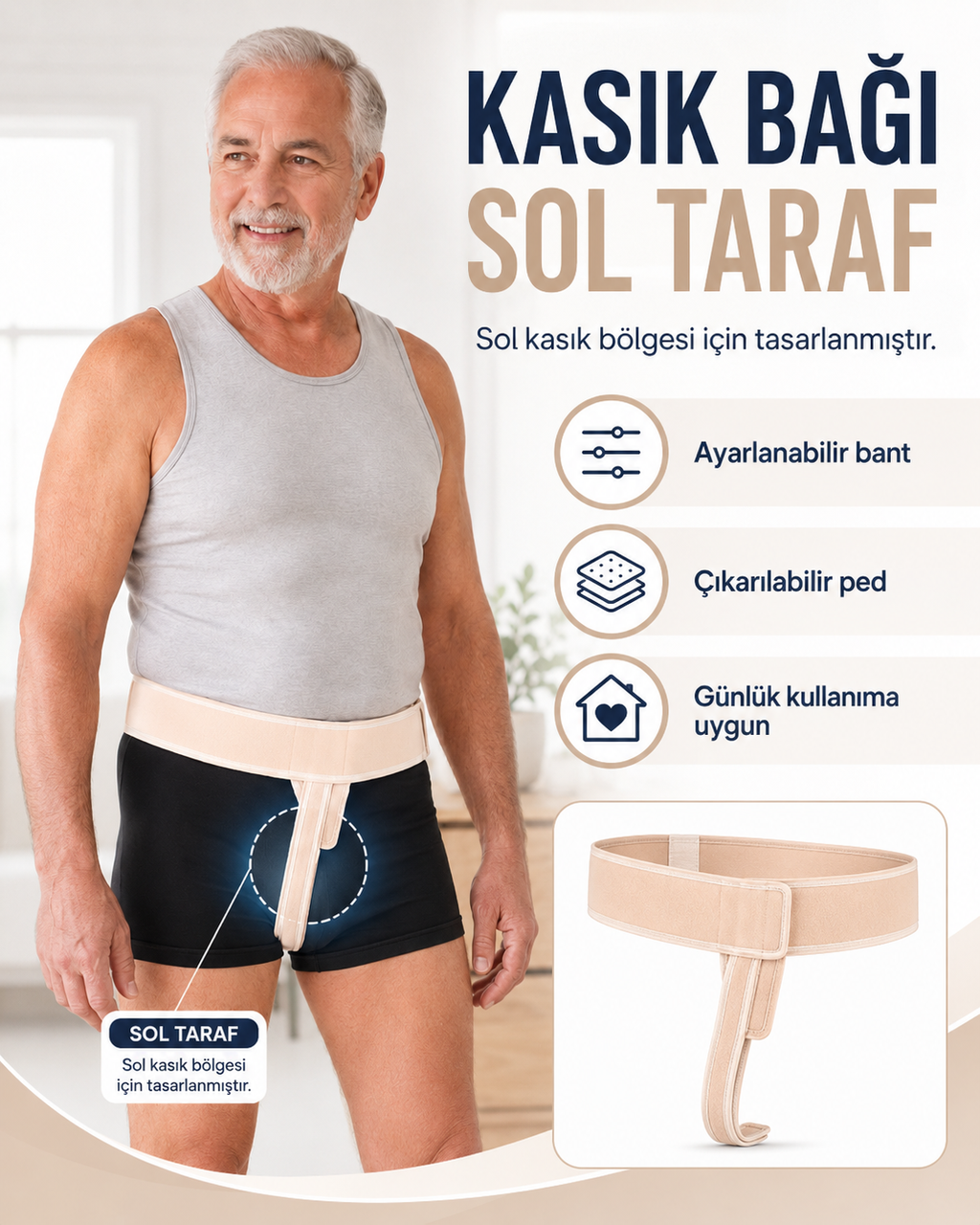 Kasık Bağı SOLTaraf Tek Taraflı Ayarlanabilir Kasık Destek Kemeri